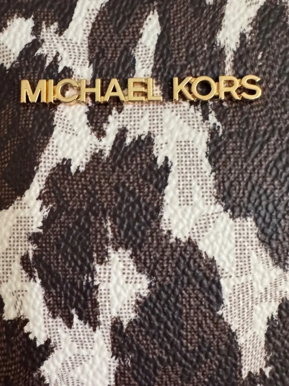 Michael Kors brown & cream Iconic Leopard Print Shoulder Bag leather accents